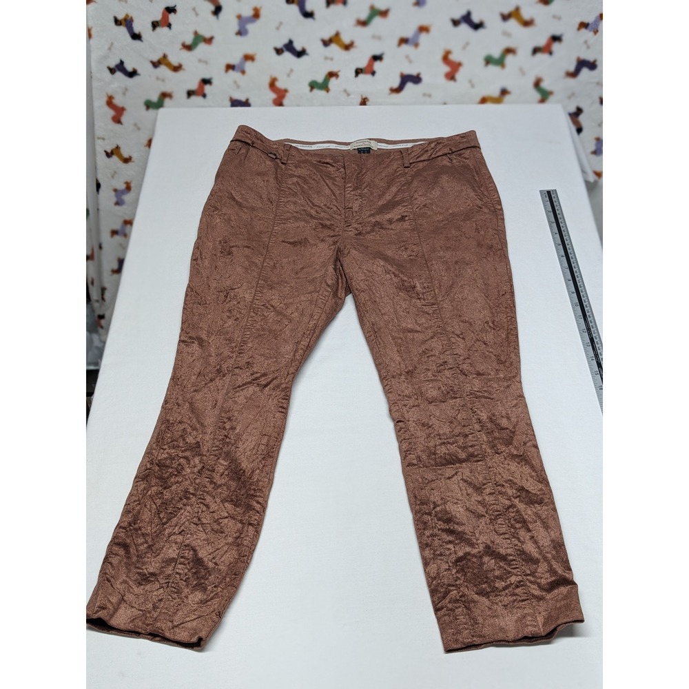 Anthropologie The Essential Slim Brown Textured Straight Leg Pants Womens 14
